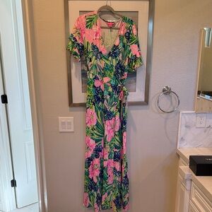 Lilly Pulitzer Vibrant Floral Maxi Dress - Pink, Green, and Blue